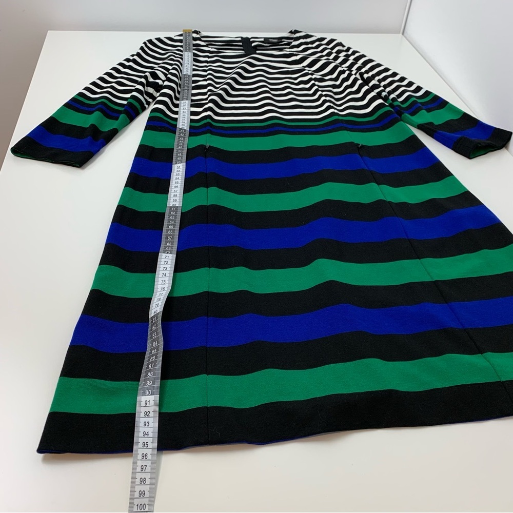 Riani Dress Striped Pockets Zip Green Blue Black Sz 10 Jersey Classic A-Line - Picture 4 of 11
